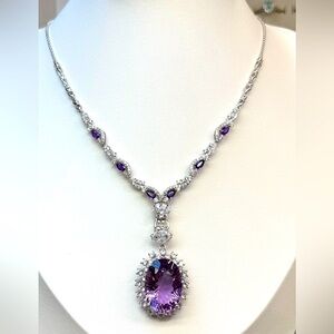 NA11 Handmade 23.8CT Natural Amethyst Rhodium plated Silver S925 LUX NECKLACE